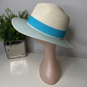 Genie by Eugenia Kim Billie Straw‎ Fedora Sun Hat Mint Green Cream Blue Coastal